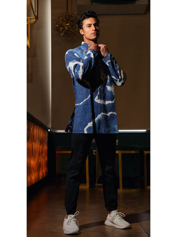 Blue Tye Dyed Cotton Short Kurta